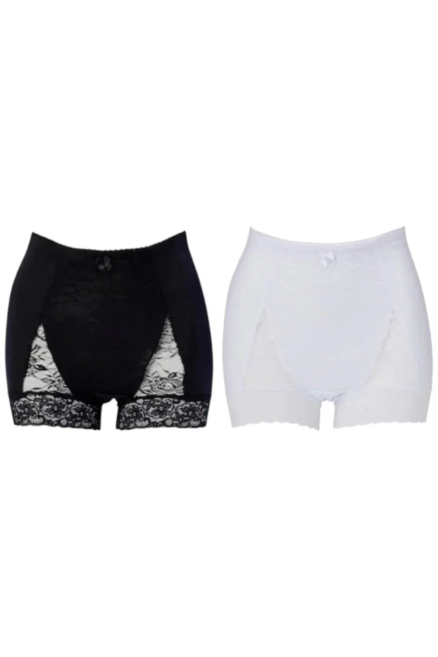 Rhonda Shear Women's 2pk Pin-Up Panty w/ Lace Detail White/Black -